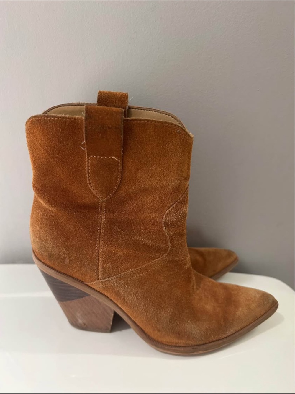 Marc Fisher Women's Suede Western Ankle Boots in Cognac